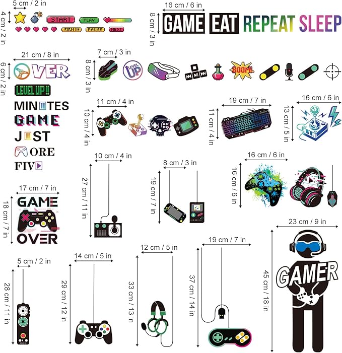 decalmile Gamer Wall Decals Gaming Controller Eat Sleep Game Joystick Wall Stickers Kids Bedroom Playroom Boys Room Wall Decor