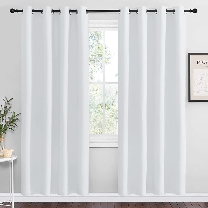 NICETOWN Room Darkening Curtains for Living Room - Easy Care Solid Thermal Insulated Grommet Room Darkening Curtains/Panels/Drapes for Bedroom (2 Panels, 55 by 78, Greyish White)