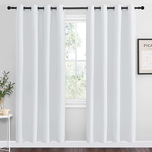 NICETOWN Room Darkening Curtains for Living Room - Easy Care Solid Thermal Insulated Grommet Room Darkening Curtains/Panels/Drapes for Bedroom (2 Panels, 55 by 78, Greyish White)