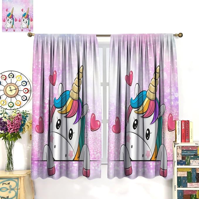 Kids Unicorn Curtains Kids Girls Boys Rainbow Unicorn Pattern Blackout Curtains Bedroom Curtains 42x45 Inches 2 Panels