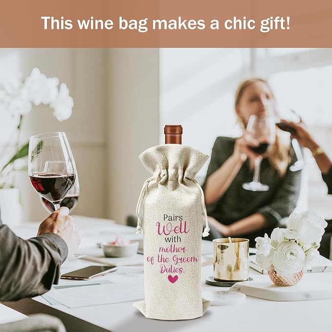 Mother of Groom Wine Gift Bag, Mother of Groom Gifts for Groom's Mother Mother-in-law, 1pcs Reusable Burlap Drawstring Wine Gift Bag for Wine Bottles, Wedding Engagement Holiday Party Favor -15