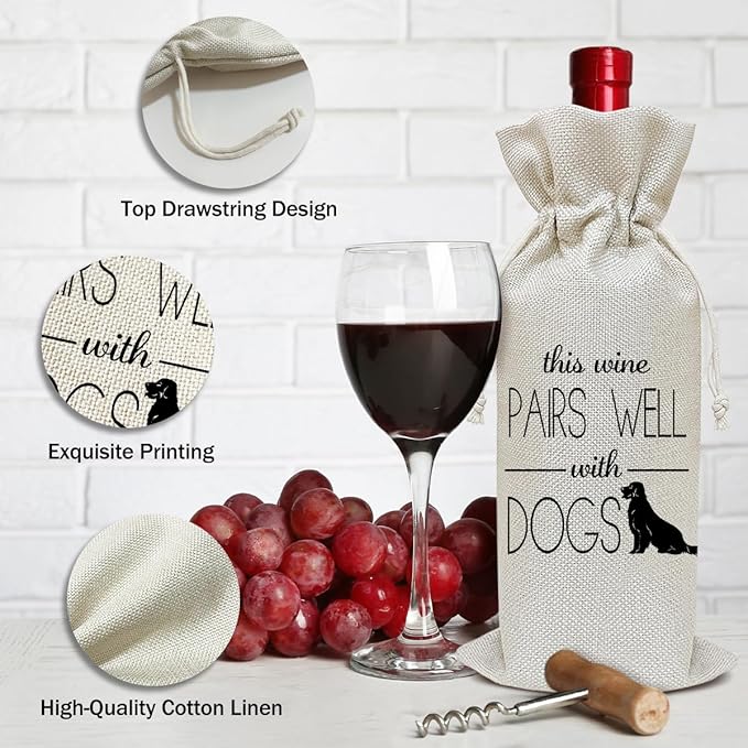 Funny Dog Wine Bag, Pet Dog Birthday Gifts Funny Gifts for Women Dog Lover Friends, Party Favor Wine Champagne Gift Bag With Drawstring -45