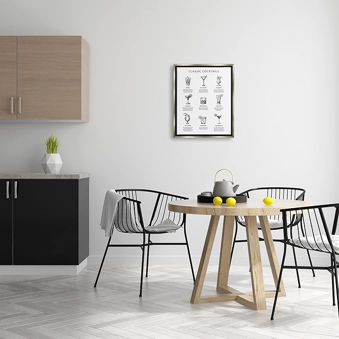 Stupell Industries Classic Cocktails Mixed Drinks Kitchen Bar Sign Chart, Design by Lettered and Lined, 16 x 20, Grey Floater Framed