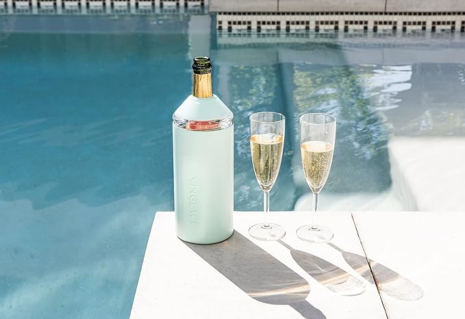 Vinglacé Wine Bottle Chiller- Portable Champagne Insulator- Stainless Steel Wine Cooler Sleeve, Sea Glass