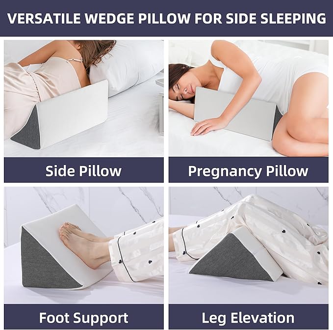 MABOZOO Adjustable Wedge Pillow for Side Sleeping, Foam Wedge Pillow Support for Back, Belly, HIPS, Legs, Pregnancy Body Pillow with Detachable Pillow Cover