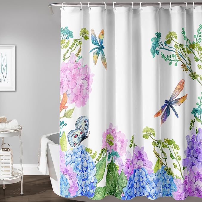 AILONEN Purple Blue Floral Shower Curtain,Watercolor Flower Leaves Wildflower Decorative Bath Curtain 72" W*72" H Polyester Fabric Waterproof Bathroom Curtain with 12 Plastic Hooks