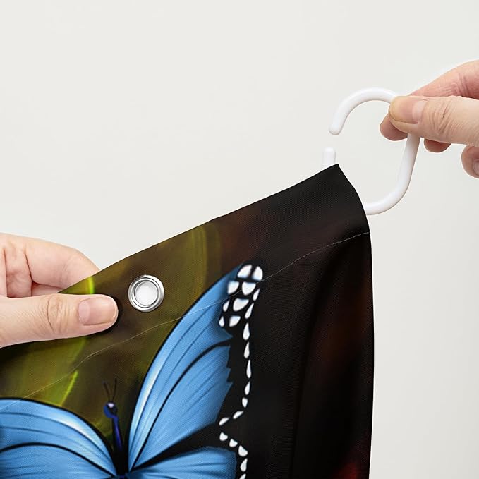 AILONEN Beautiful Butterfly Shower Curtain,Colortul Butterfly with Fog Bath Curtain for Bathroom for Girls,Boho Style Waterproof Fabric Shower Curtain Set with Hooks,72" W*84" H