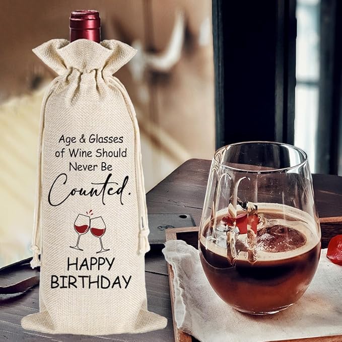 Qubereeree Birthday Gift for Women Men, Birthday Party Decoration Wine Bag Gifts, Funny Birthday Wine Bags, Birthday Party Decorations, Happy Birthday Gifts for Friends, Bday Gift Wine Bag-24