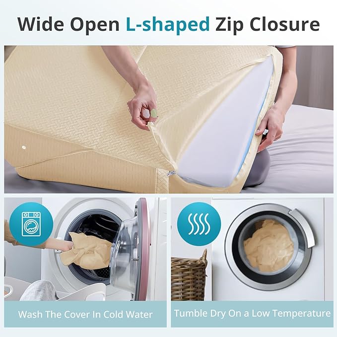 Sasttie Wedge Pillow for Sleep Apnea, 10 Inch Adjustable Bed Wedge Pillow for Back Pain, Acid Reflux Relief, Memory Foam Triangle Pillow Wedge for Sleeping, Post Surgery, Knee Elevation, Beige