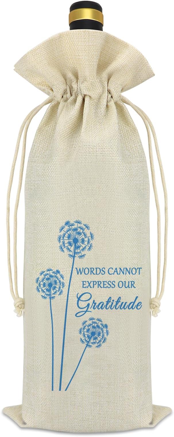 Thank You Gift for Her Him Thank You Themed Wine Bag for Women Men Drawstrings Wine Bottle Bag Thanksgiving Christmas Birthdays Boss Day Gift for Teacher Boss Leader Coach Employee Appreciation Gift