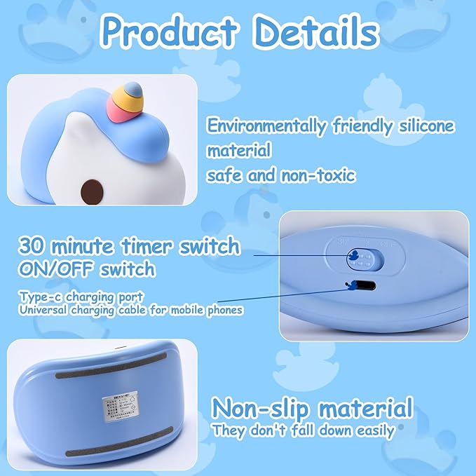 Unicorn Night Lights for Kids Bedroom, LED Squishy Unicorn Lamp with Wobbling Amusement, Silicone Dimmable Nursery Nightlight, Rechargeable Bedside Touch Lamp with 30min Timer, Blue