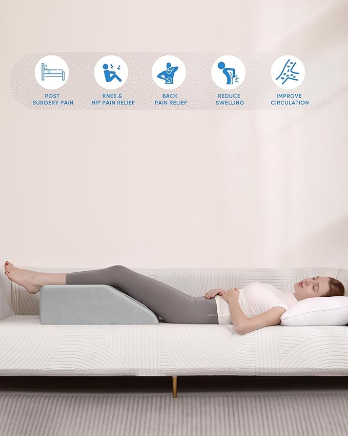 Leg Elevation Pillow - Memory Foam Wedge for Swelling, Circulation, Surgery Recovery, Sciatica, Elevated Wedge Pillow for Leg, Knee, and Hip Pain Relief with Portable Handle