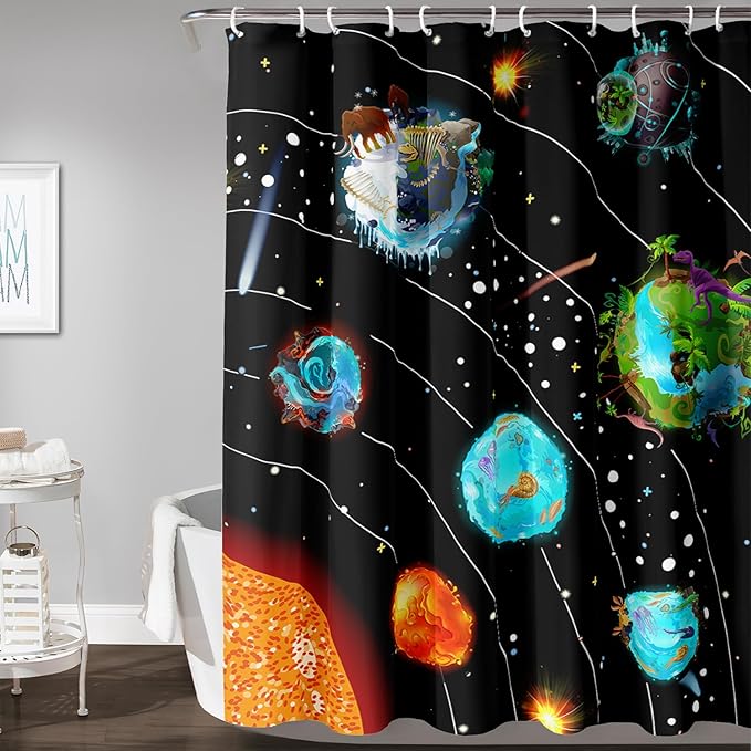 AILONEN Solar System Shower Curtains,Star Trek Bath Curtains for Bathroom Decor,Planet Galaxy Polyester Waterproof for Bathroom with 12 Hooks,36" W*72" H