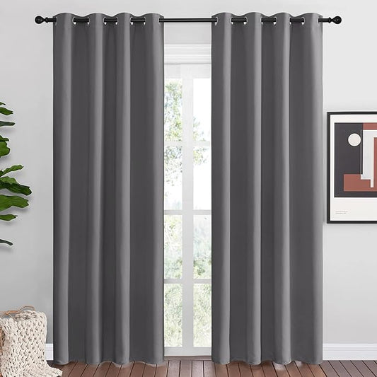 NICETOWN Blackout Curtains Panels for Bedroom - 3 Pass Microfiber Noise Reducing Thermal Insulated Solid Ring Top Blackout Window Drapes (2 Panels, 55 x 86 Inch, Gray)