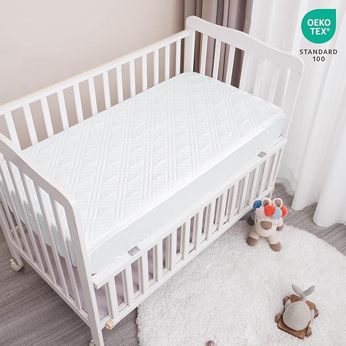 Waterproof Crib Mattress Protector 2 Pack, Ultra Soft Breathable Crib Mattress Pad Cover for Boys Girls Neutral, Fit Standard Crib Mattress and Toddler Mattresses, White & Grey