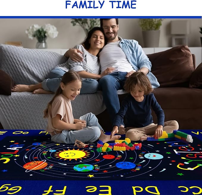 Kids Rug Baby Play Mat Solar System Learning Rug, ABC Alphabet Educational Area Rugs for Classroom Kids Room Baby Playroom Mat Kids Foam Rug Playtime Activity Mat for Toddler 3 x 5