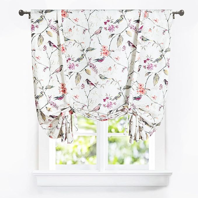 Leeva Birds Printed Tie Up Shades Curtains for Bathroom, Rod Pocket Adjustable Shade Curtain and Drapes for Living Room Bedroom, 42x63 in, One Panel, Purple