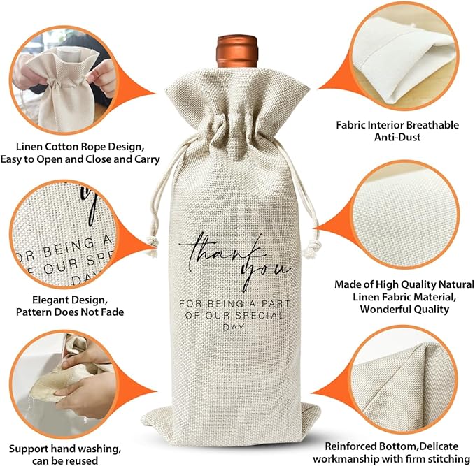 Wedding Day Gift Wine Bag for Helper, Bridal Proposal Gift, Engagement Gift For Women Man Friend, Wedding Or Engagement Party Decorations Favors, Thank You Wedding Gift, Cotton Linen Wine Bag