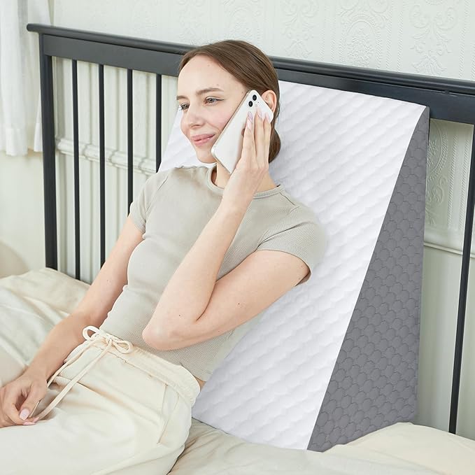 Bed Wedge Pillow, 8" 24" 24" Triangle Pillow Wedge, Cooling Memory Foam Top, Elevated Support Wedge Pillow for Relieving Acid Reflux, Heartburn, Snoring and GERD