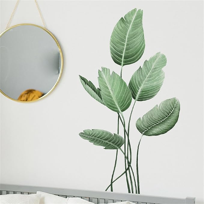 Tropical Leaf Green Leaves Wall Decals Monstera Deliciosa Liebm Palm Tree Leaf Plants Wall Stickers Bedroom Living Room TV Wall Door Decor Murals (Tropical Leaf Green 3)