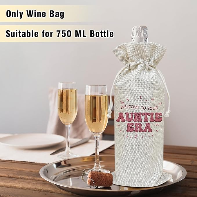 Wine Canvas Bag, Pregnancy Announcement for Aunt New Aunt Gifts for Sister, Wine Gift Bag, Wine Bags for Wine Bottles, Wine Champagne Gifts With Drawstring Baby Announcement Party Decoration -WB04