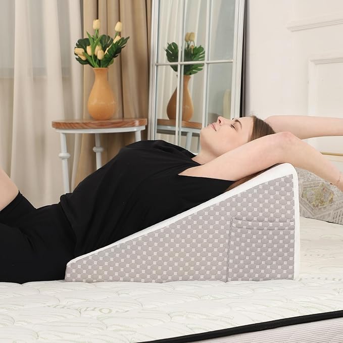 Wedge Pillow for Sleeping, 12 Inch Cooling Triangle Bed Pillow with Removable Cover, Elevated Body Pillow for Back Support, After Surgery, Snoring, Neck, Leg and Acid Reflux