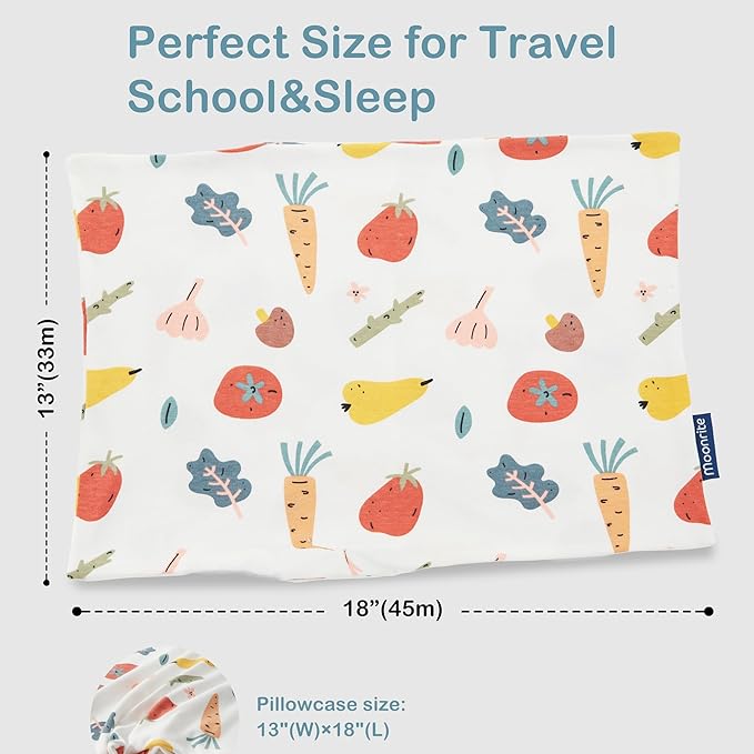 Moonrite 13×18 Toddler Pillow with Pillowcase,100% Cotton Toddler Pillows for Sleeping,Soft Breathable Washable Small Toddler&Kid Pillow for Bed,Mini pillow,Better Naps at Preschool