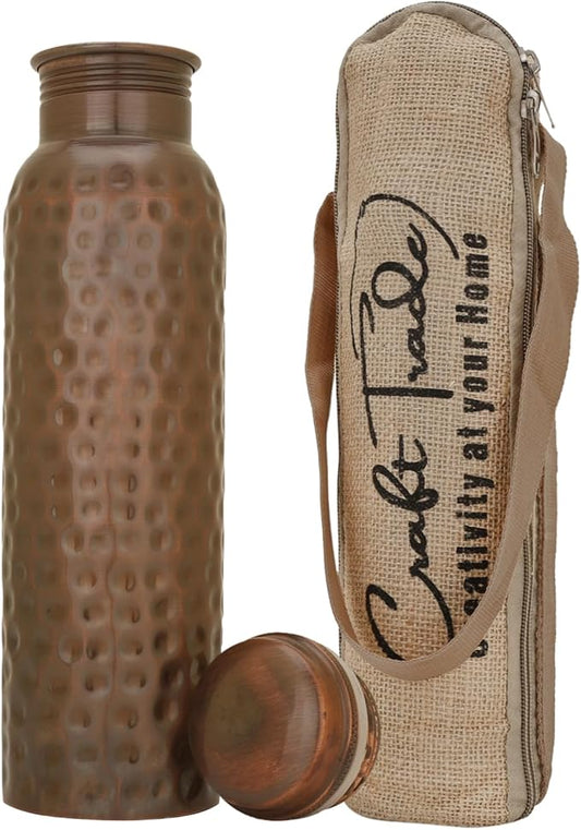 Craft Trade Ayurveda Copper Water Bottle for Drinking 32oz Antique Black Pure Copper Water Bottle Pitcher Travel Water Bottle for Gym,Office, Hiking, Outdoor -Ayurvedic Hammered Water Bottle with Lid