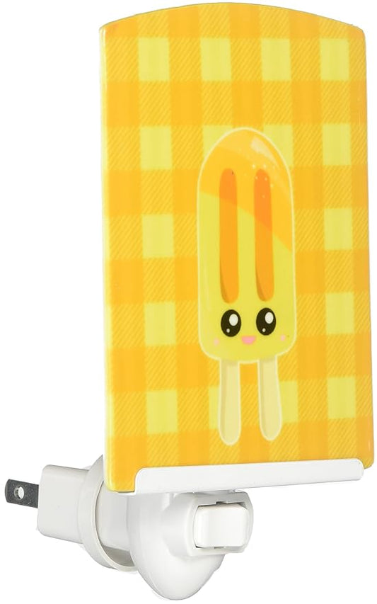 Caroline's Treasures BB7069CNL Ice Pop Popcicle Face Gingham Yellow Ceramic Night Light Compact, UL-Certified, Ideal for Bedroom, Bathroom, Nursery, Hallway, Kitchen, 6x4x3, Multicolor