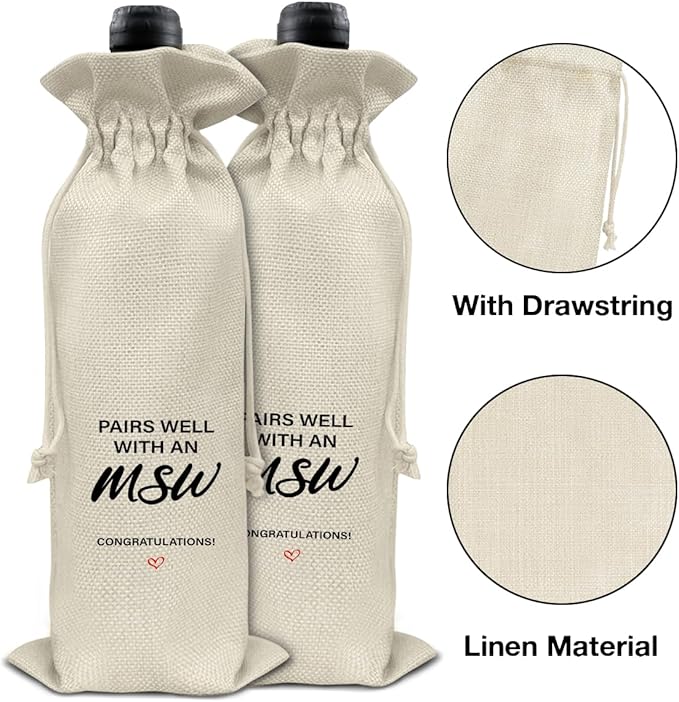 HOIJAUMAI MSW Degree Graduation Gifts MSW Graduation Gift Graduation Wine Bag Pairs Well with an MSW Wine Gift Bags for Women Men