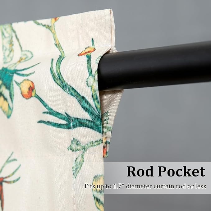 Leeva Branch and Birds Print Curtains Valances for Windows Porch, Thermal Insulated Rod Pocket Green Spring Style Small Curtains and Drapes for Kids' Room, One Panel, 52 x 18