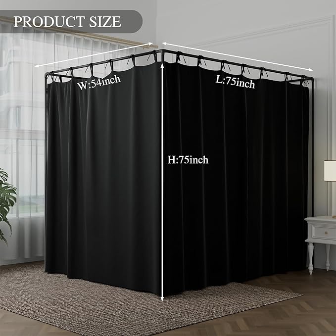 Black Canopy Bed Curtains - 4 Corner Post Bed Curtains Full Size Lightproof Drapes Bed Canopy with Top Ties and Tie Backs for Adults & Girls Bedroom Decoration(Black,Full)