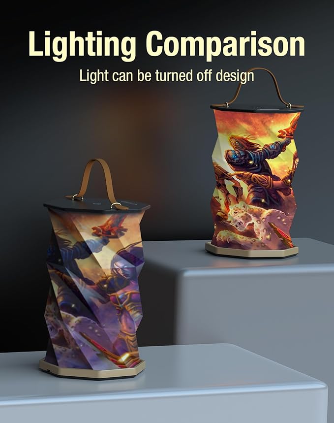 Battery Operated Lamp with Handle, Rotating Folding Lamp, Warcraft Portable Light, Folding Paper Lantern for Home, Office, Living Room