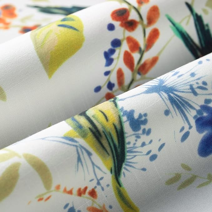 Leeva Bird Printed Small Window Curtain Panels, 30 Inch Length Sets Bird and Floral Pattern Design Short Small Curtains for Kitchen Office Cafe Studio, 2 Panels