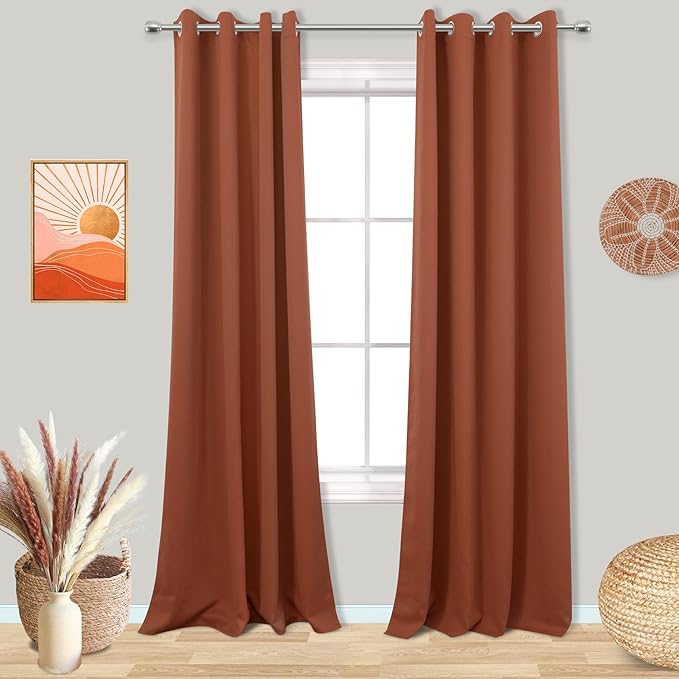Mrs.Naturall Burnt Orange Curtains 84 Inch Length 2 Panels Set for Fall Living Room,Blackout Room Darkening Curtains 84 Inches Long