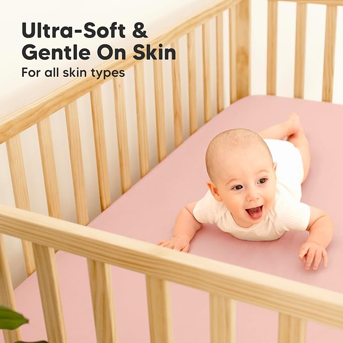 2-Pack Waterproof Crib Sheets for Boys, Girls - Viscose Derived from Bamboo Crib Sheets Neutral, Crib Mattress Protector Sheet, Soft Toddler Bed Sheets, Fitted Baby Crib Sheets Girl, Boy (Rose)