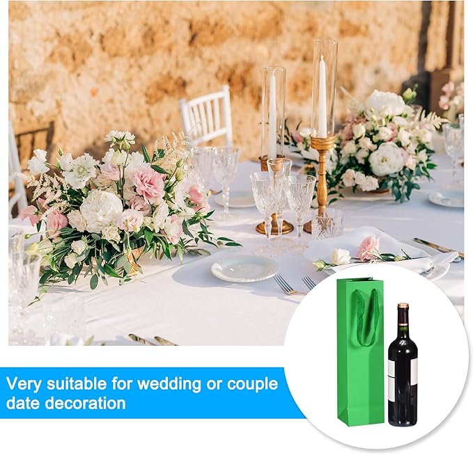 uxcell Wine Bags, 24pcs Grass Green 4 x 4 x 14 In Wine Gift Bags with Handles Paper Wine Tote Bag for Wedding Birthday Christmas Party Supplies