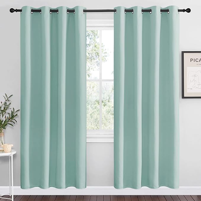 NICETOWN Aqua Blue Blackout Curtains 78" Long for Office, Dining Room, Guest Room, Sound Reducing Heat and Cold Block Curtain Panels for Modern Room Decorative (55" Wide by 78" Long, 2 Pieces)