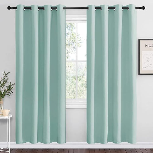 NICETOWN Aqua Blue Blackout Curtains 78" Long for Office, Dining Room, Guest Room, Sound Reducing Heat and Cold Block Curtain Panels for Modern Room Decorative (55" Wide by 78" Long, 2 Pieces)