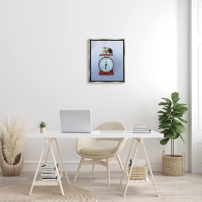 Stupell Industries Country BaBy Chick Birds on Vintage Kitchen Scale Floating Framed Wall Art, Design By Tania Soderman