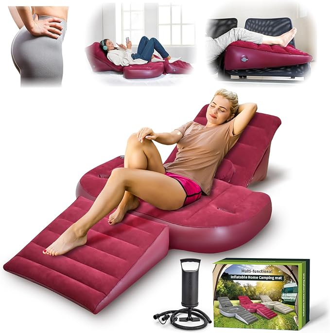 Nevife Inflatable 3pcs Bed Wedge Pillow Set with Hole-Reading Pillow&Back Support,Leg Pain Relief,Adjustable Pillows for Acid Reflux,GERD,Sleeping,Leg,Back Support-Restful Sleep and Travel (red)