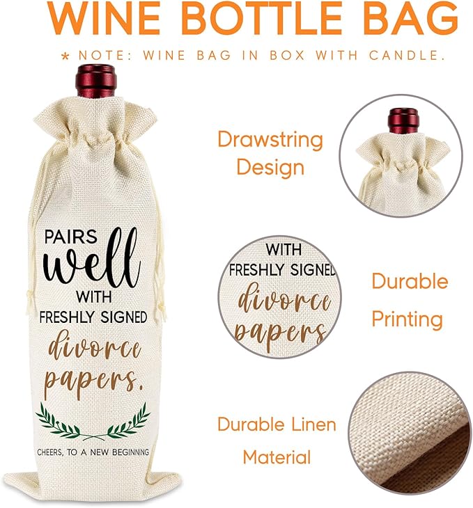 Fairy's Gift Divorce Gifts for Women Men, Divorced Gifts for Women, Break up, Divorce Party, Funny Gifts for Newly Divorced Woman, Friend, Breakup Gifts for Women Men - Divorce Wine Bag & Candle