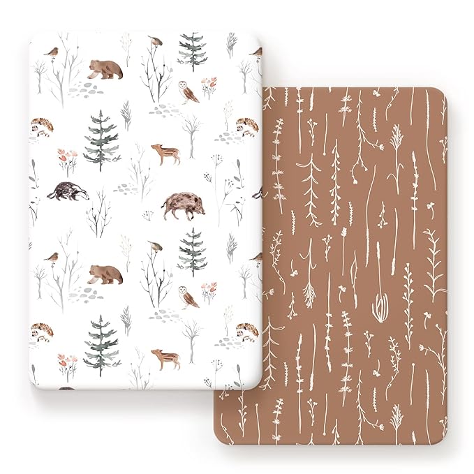 Pack n Play Sheets Fitted 2 Pack, Stretchy Ultra Soft Jersey Knit Pack and Play Sheets, Universal Fitted Portable/Mini Crib Mattresses Snug and Safe, Stylish Pattern of Jungle Animals