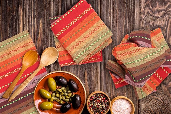 Cloth Napkins,Cotton Napkins,Dinner Napkins Cloth,Dinner Napkins,Cloth Napkins Set of 12 Cotton,Napkins Cloth,Cloth Napkins Cotton,Cotton Dinner Napkins, Salsa Stripe Napkins 18x18 Red Multi