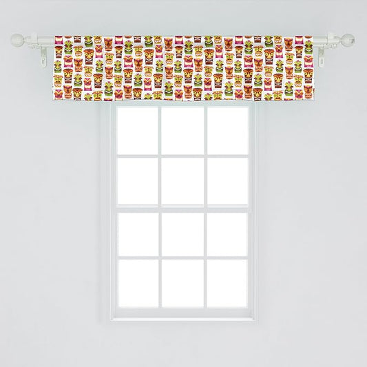 Ambesonne Tiki Bar Window Valance, Sixties Retro Inspired Hawaiian Party Happy Tiki Pattern Colorful, Curtain Valance for Kitchen Bedroom Decor with Rod Pocket, 42" x 12", Multicolor