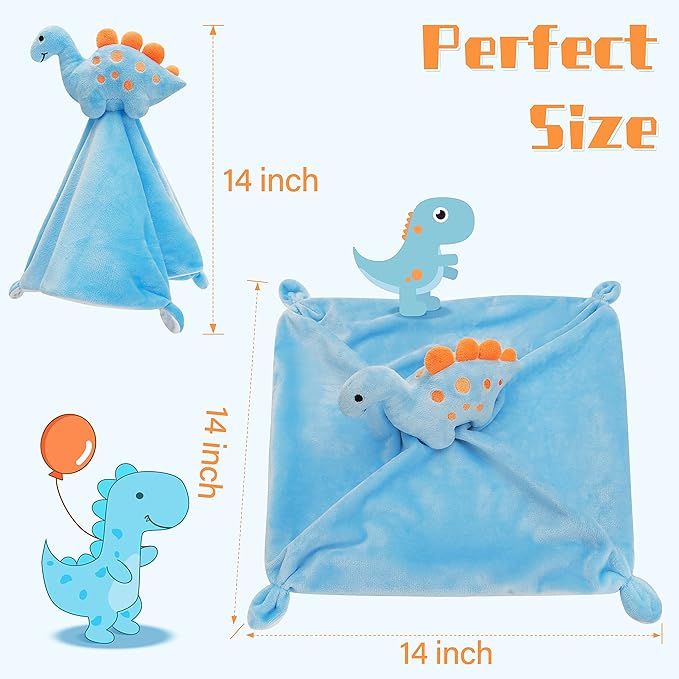 Pro Goleem Dinosaur Security Blanket Soft Loveys for Babies for Boys and Girls Newborn Lovie Infant Blankie Snuggle Toy Stuffed Animal Baby Gifts Blue 14 Inch
