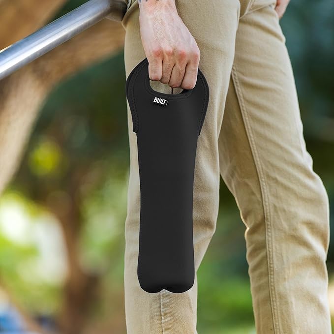 BUILT 1-Bottle Stain Resistant Neoprene Wine/Water Bottle Carry Tote, Black