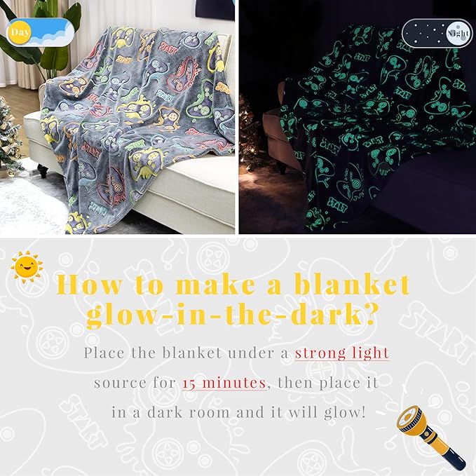 Gaming Gifts Toys Blanket for Teen Boys Glow in The Dark Gaming Blanket for Men Boyfriends Gifts for Gamers Soft Fleece Gamer Blanket for Kids Birthday Gifts