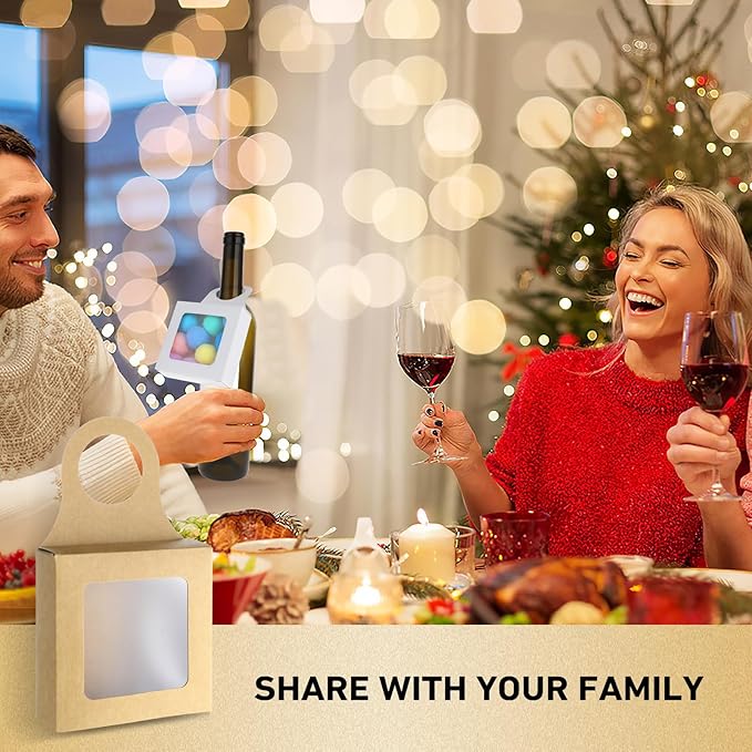 Sibba 10Pcs Kraft Paper Wine Bottle Box with Window Handles Hanging Foldable Gift Wine Boxes Empty Wine Bottles for Decoration Bottle Hanger Favor Box for Kitchen Dining Engagement Christmas