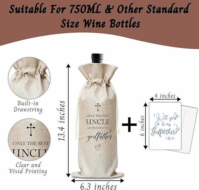 Xanev Godfather Wine Gift Bag For Men, Godfather Proposal Gifts, Best Uncle Wine Bag, Baptism Gifts For Godfather Uncle From Godchild, Birthday Wine Party Favors Decor, B03